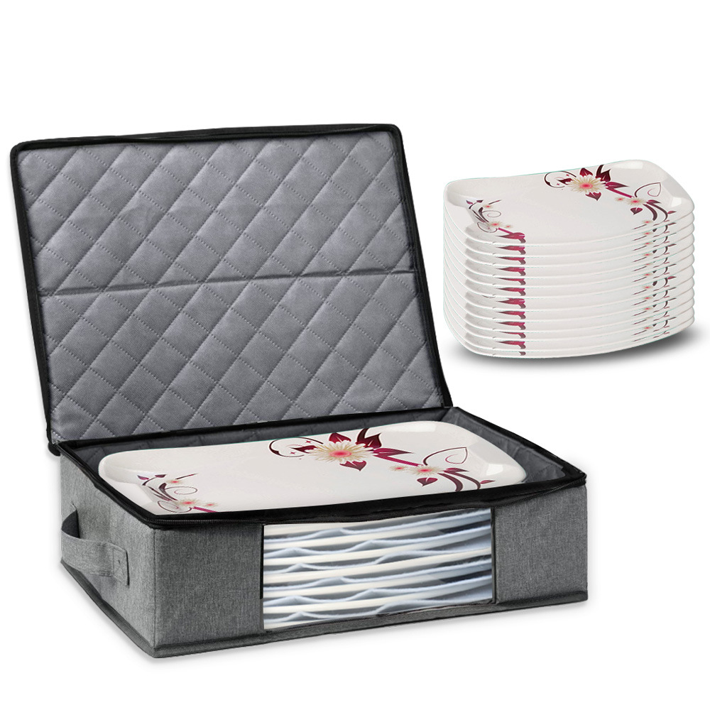 Bolsa de almacenamiento de platos planos, placas, caja organizadora de concha dura con divisores y manijas (ESG16092)